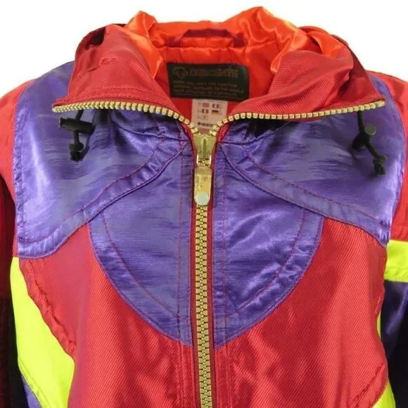 Vtg 90s Descente Ski Jacket 12 Red Purple Yellow